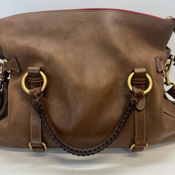 Dooney & Bourke Florentine Leather Satchel Shoulder Handbag Brown Chestnut Large - Picture 7 of 13